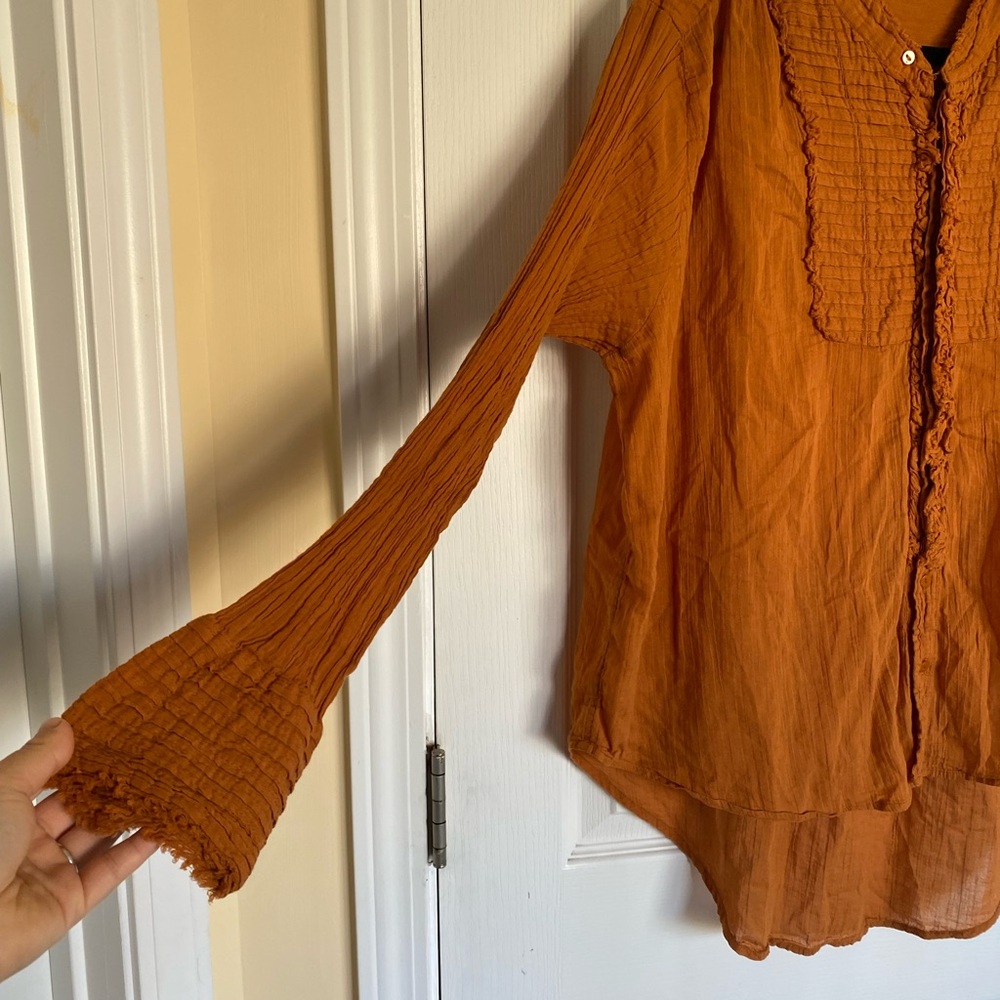 FREE PEOPLE FP ONE Voile Miles Tuxedo Button Down Long Sleeve Shirt Rust Medium - Picture 6 of 12